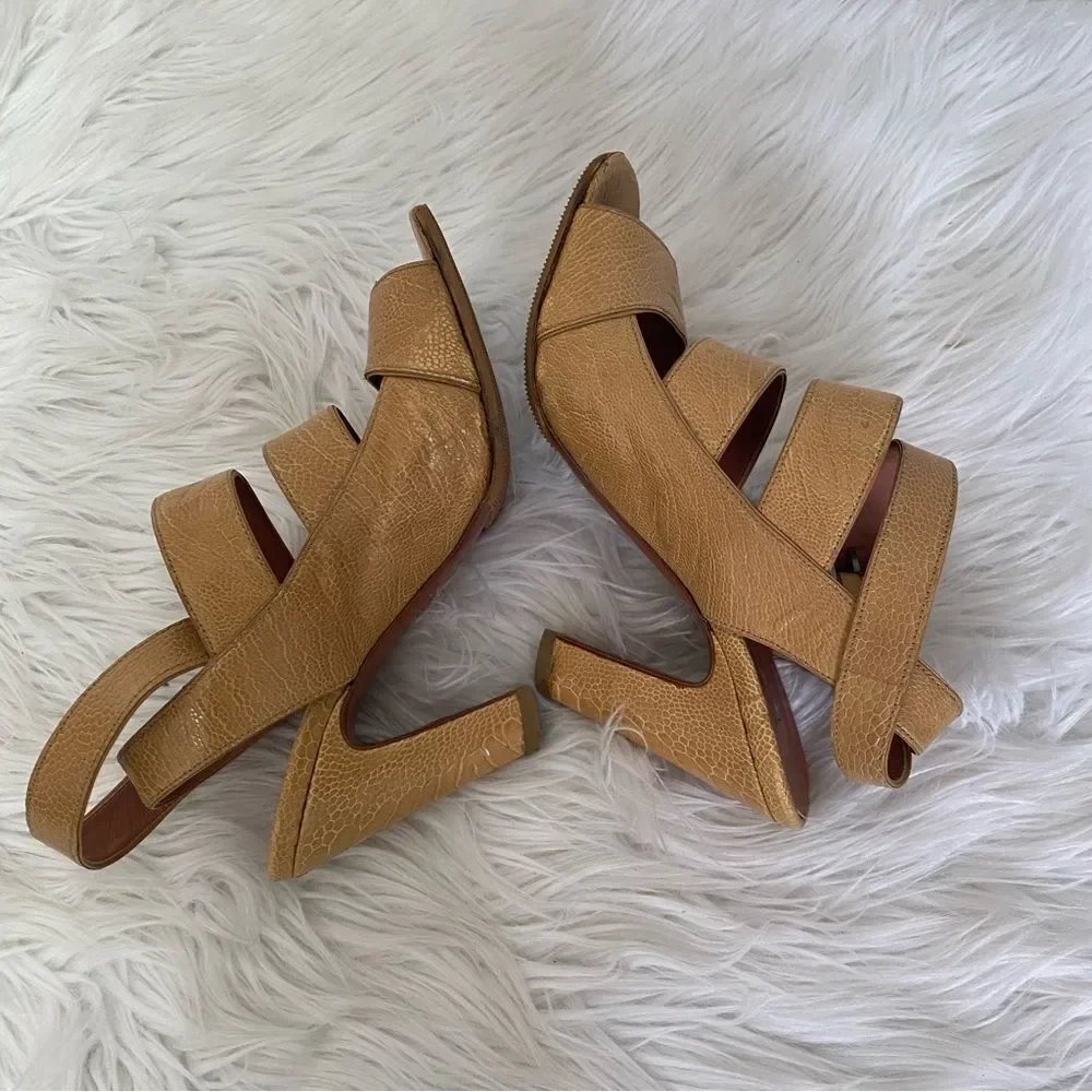 Alaïa Paris Tan Python Leather Open Toe Ankle Strap Heel Sandals 37 EU, 6.5 US